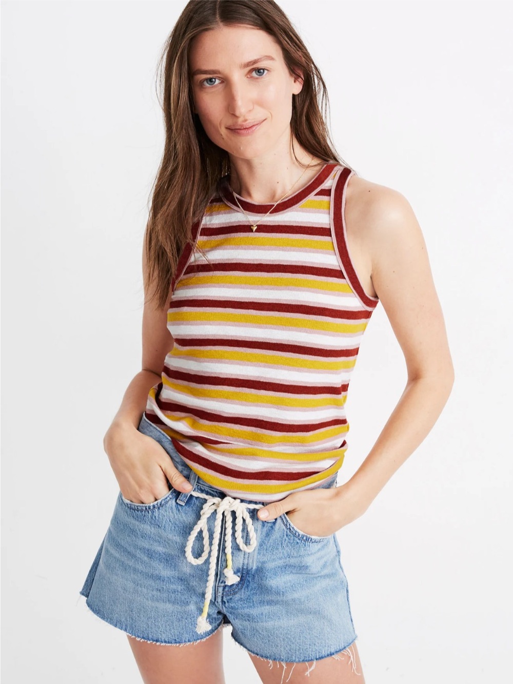 Madewell Westville Tank Top Wisteria Dove Stripe Cotton Modal Retro